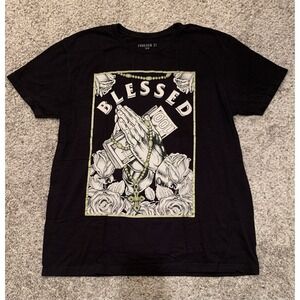 Men's Large Black Short Sleeve Shirt Blessed Logo Casual T-shirt Forever 21